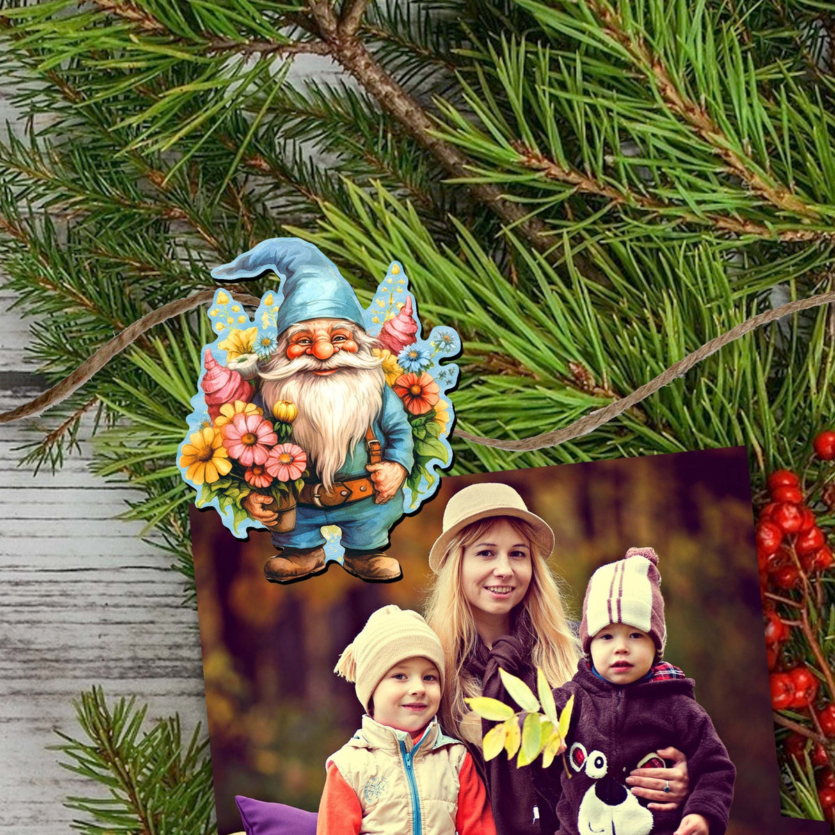 Garden Gnomes Clip-On Eco Wood Decorative Ornaments Set of 6 by G. Debrekht - Christmas Decor - 8090030C-S6