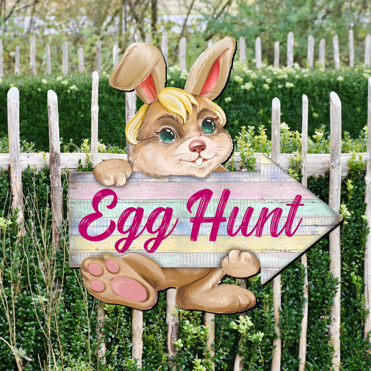 Egg Hunt Bunny Wooden Door Hanger by G. DeBrekht - Easter Spring Decor - 815433-2H