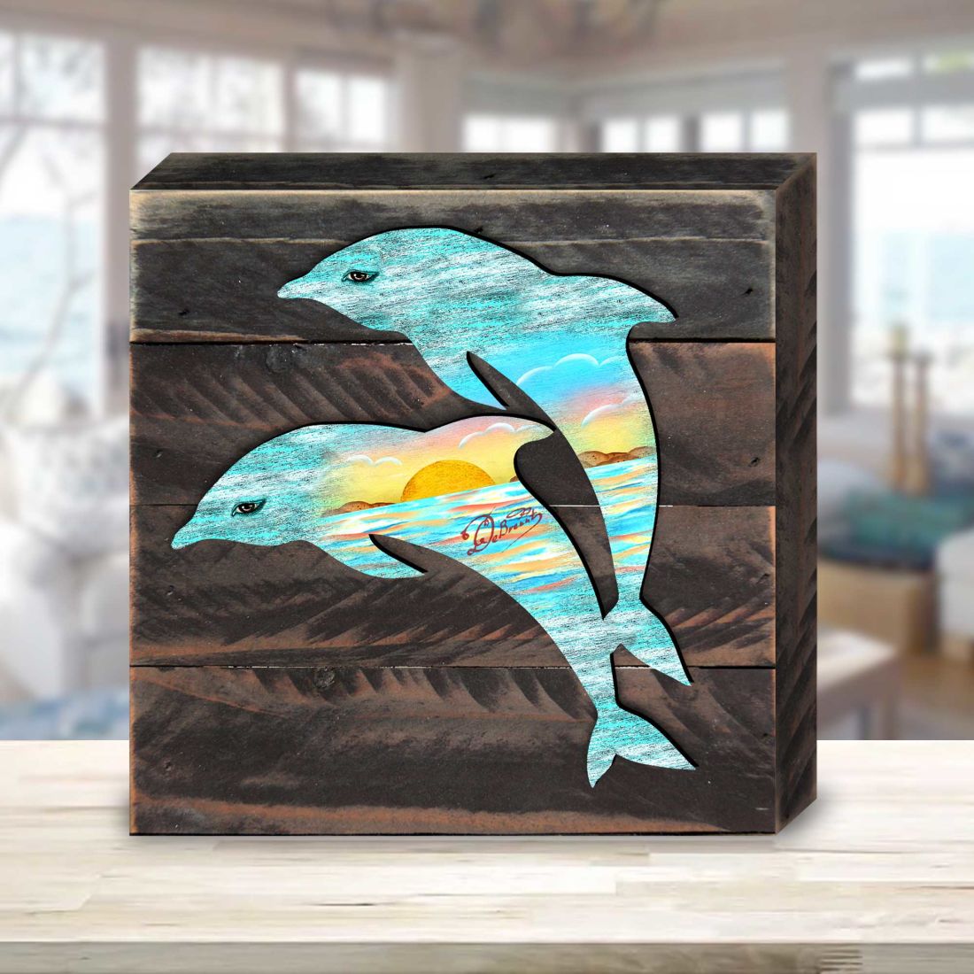 Dolphins Wooden Decor by G. DeBrekht - Coastal Holiday Decor - 8198519B
