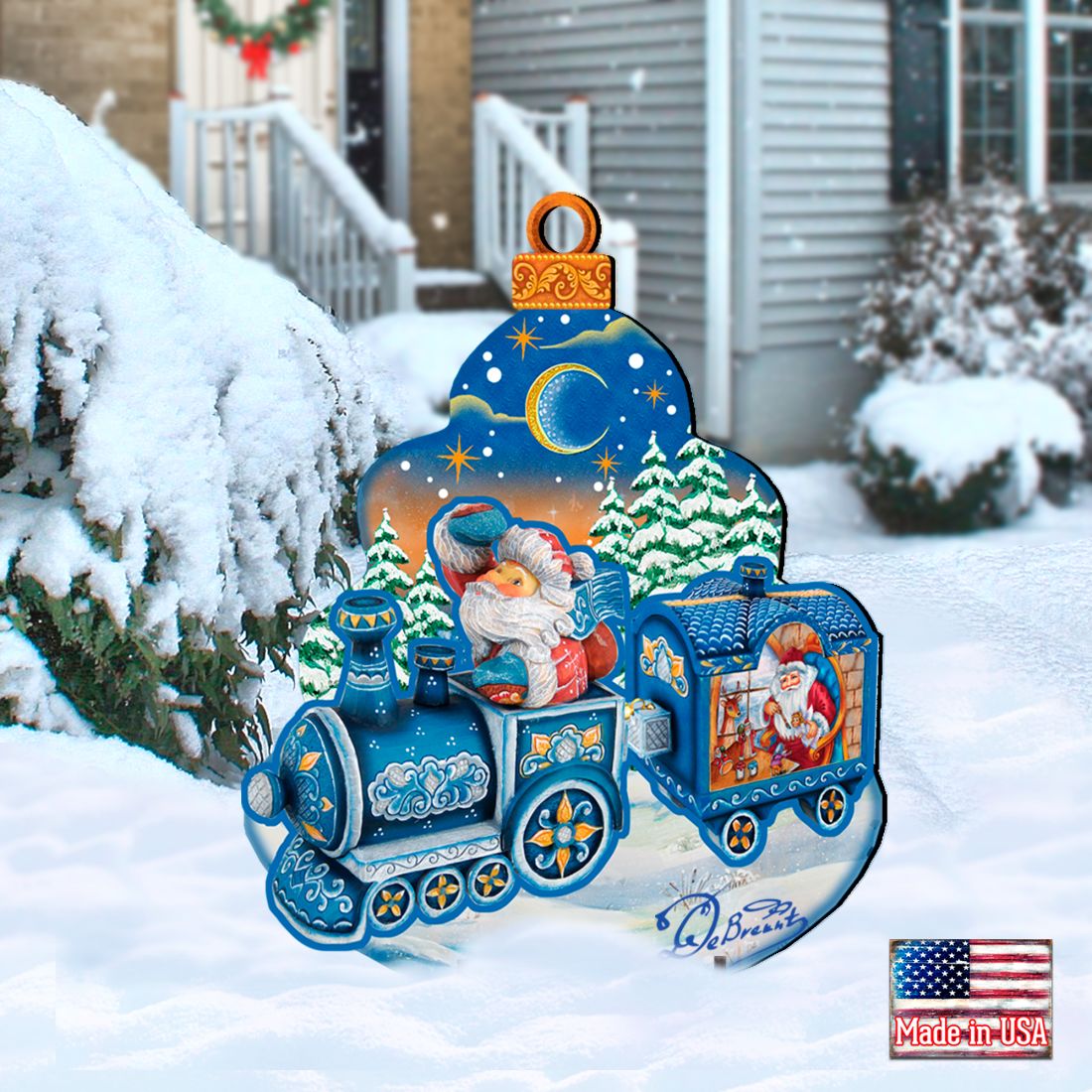 Santa Arrival Christmas Outdoor Yard Sign by G. DeBrekht - Christmas Santa Snowman Decor - 8112180F