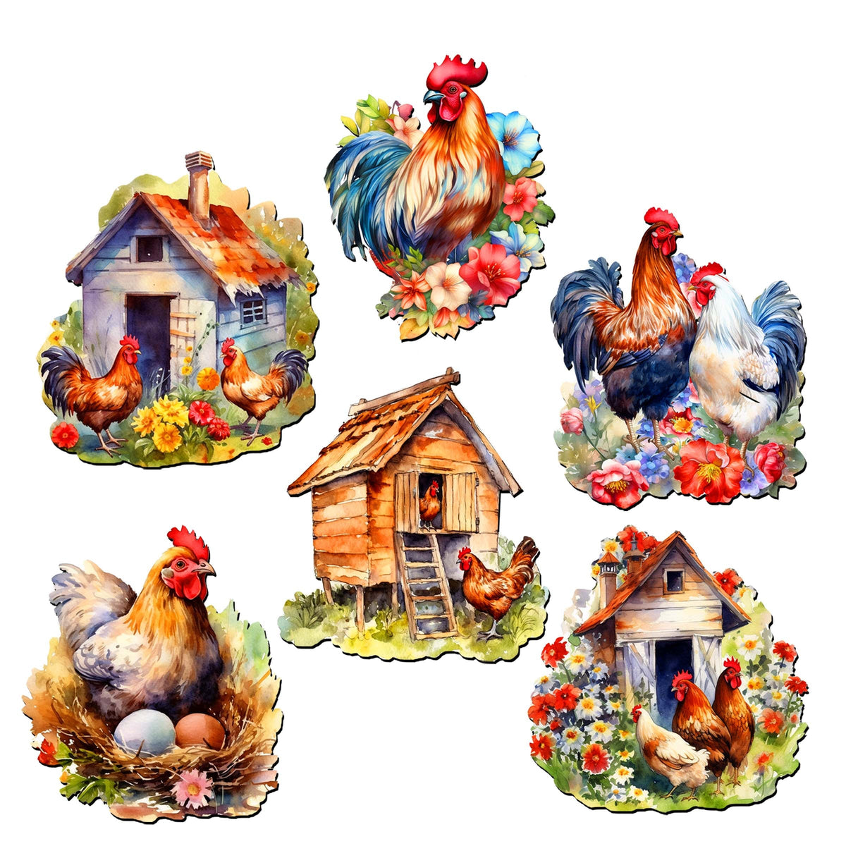 Spring on the Farm Clip-On Eco Wood Decorative Ornaments Set of 6 by G. Debrekht - Easter Decor - 8090056C-S6