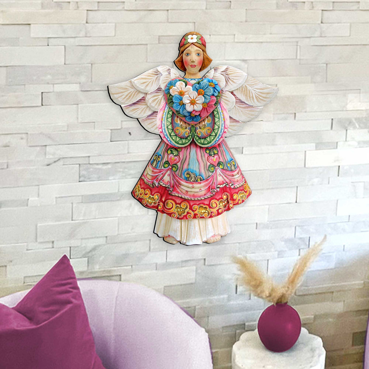 Flower Heart Angel of Love Door Hanger Wall Art by G. DeBrekht - Love Family Kids Decor - 8155412H