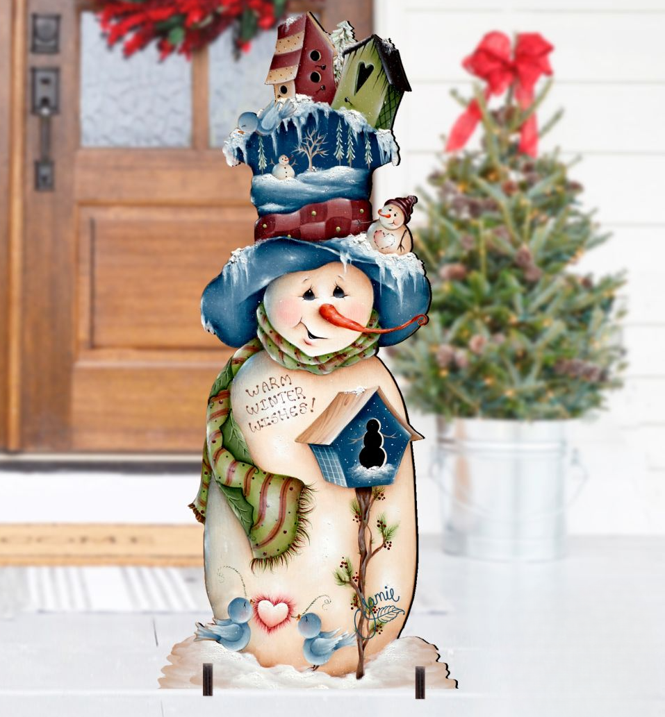 Blue & White Warm Winter Wish Christmas Outdoor Scene by Jamie Mills-Price - Christmas Santa Snowman Décor - 8457515F