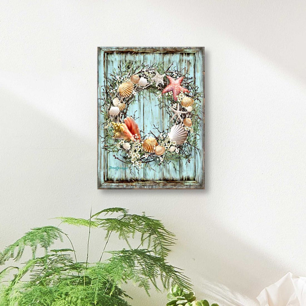 Christmas Coastal Wreath Wooden Wall Art by D. Gelsinger - Coastal Holiday Decor - 95607B-1715