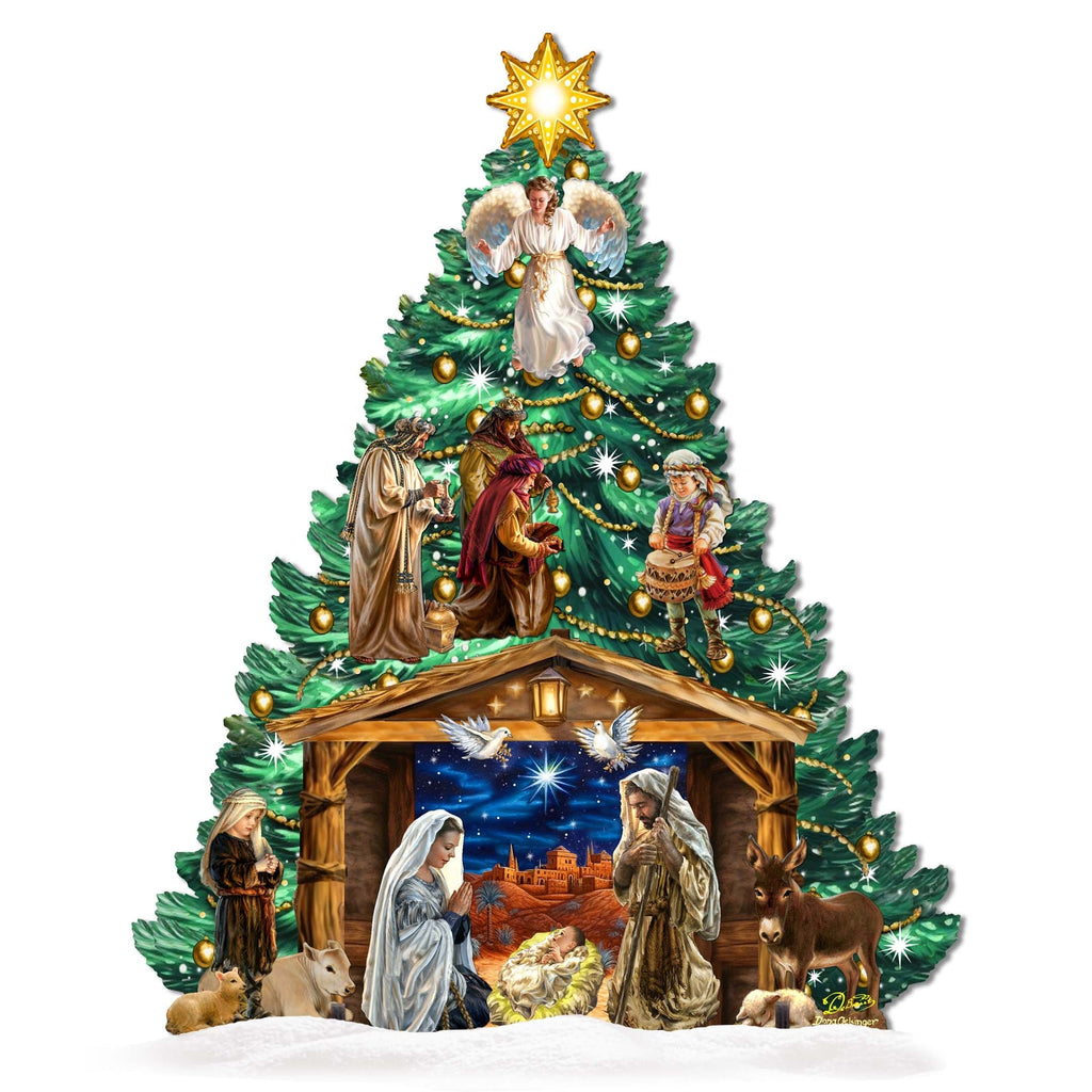 Nativity-Themed Christmas Tree Outdoor Indoor Decor Wooden Christmas Decoration by D. Gelsinger Christmas Decor - 8191503F-DG