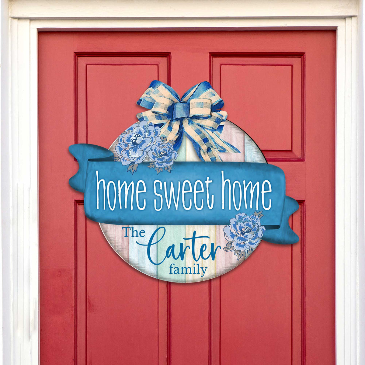 Front door welcome sign Personalized Home Sweet Home wreath Main entrance welcome sign - Wooden front porch decor - 933105HC