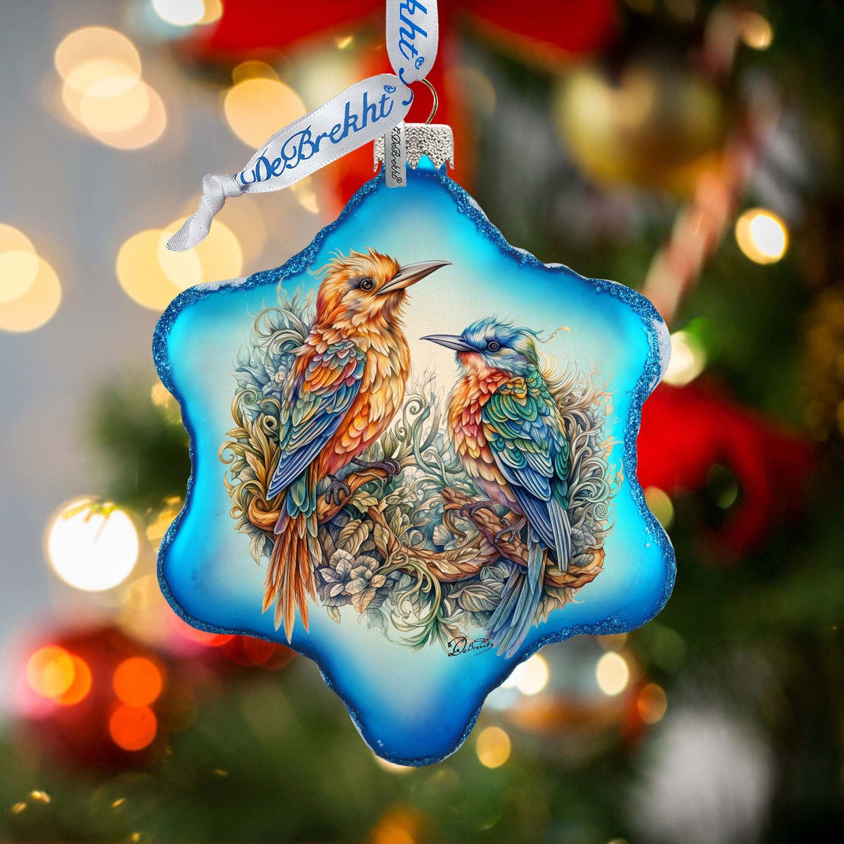 Colorful Birds Snowflake Glass Ornament by G. Debrekht - Wildlife Holiday Decor - 754-042