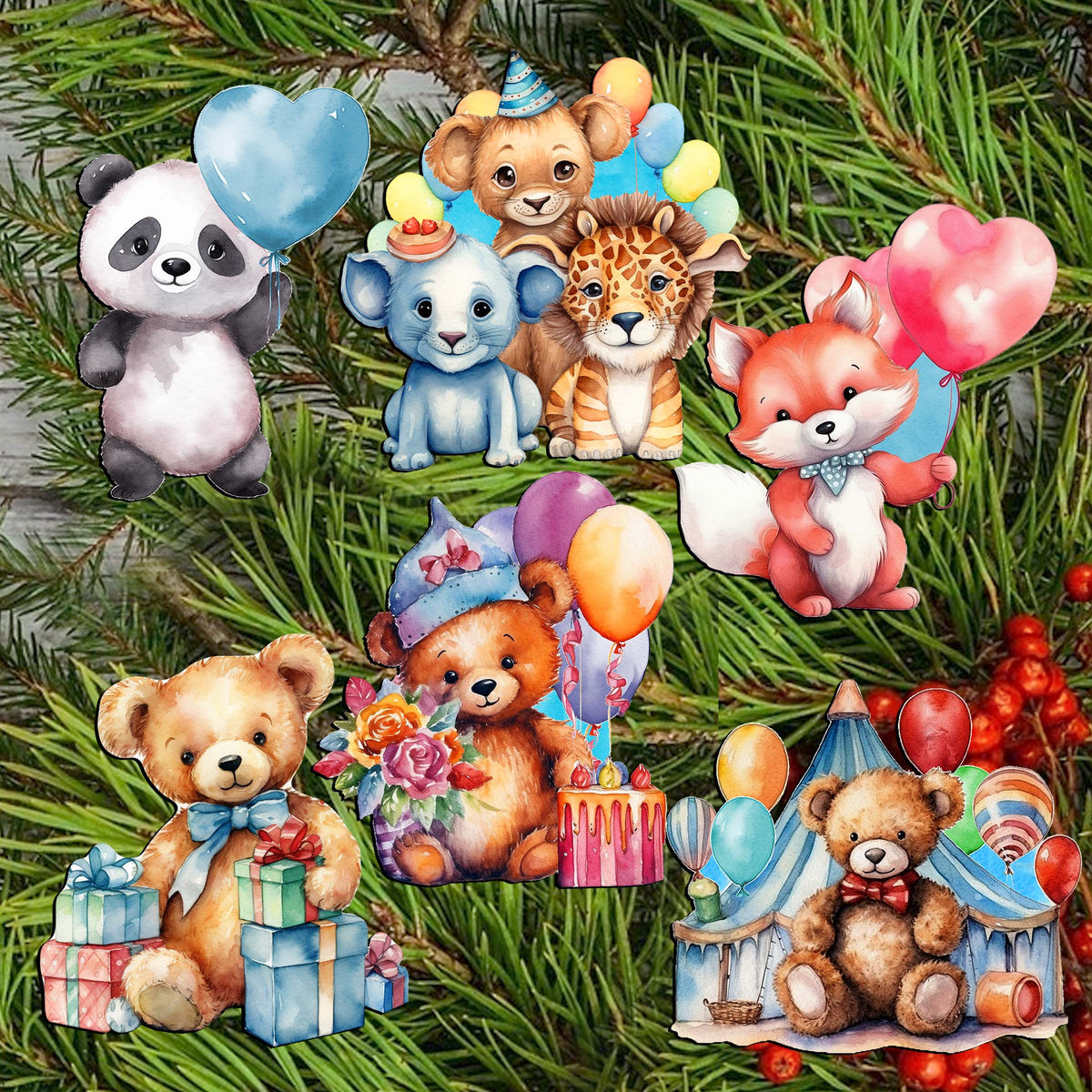 Happy Birthday Clip-On Eco Wood Decorative Ornaments Set of 6 by G. Debrekht - Christmas Decor - 8090035C-S6