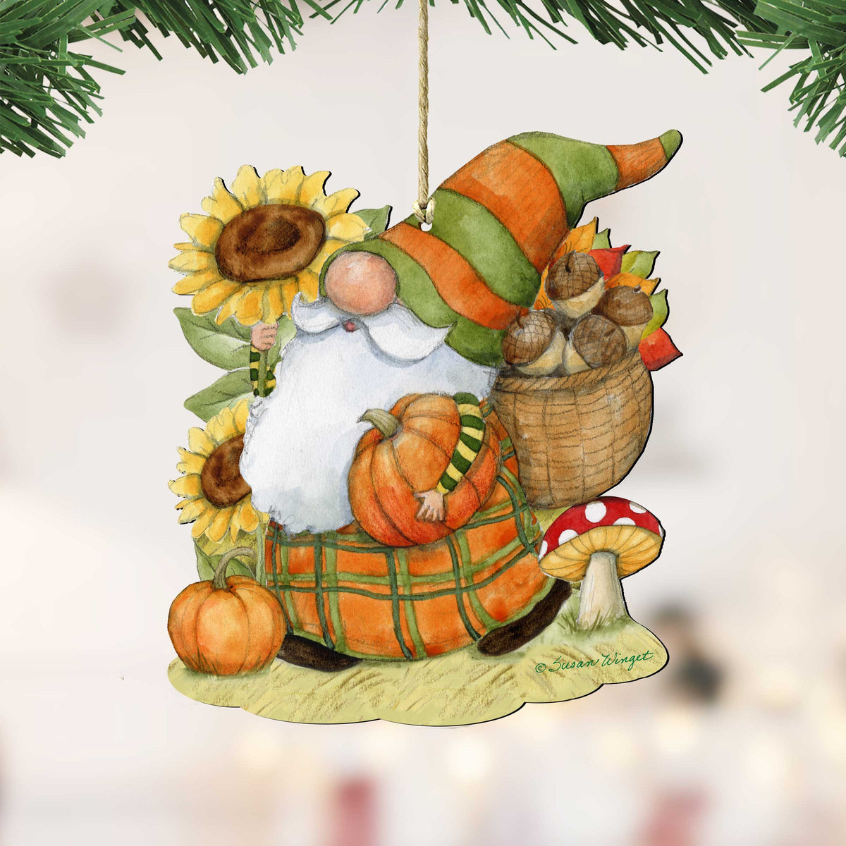 Fall Decoration Harvest Gnome - Cornucopia Ornament Handmade Gift for Autumn Adornment - Wooden Ornament by Susan Winget - Item 8471208-SW