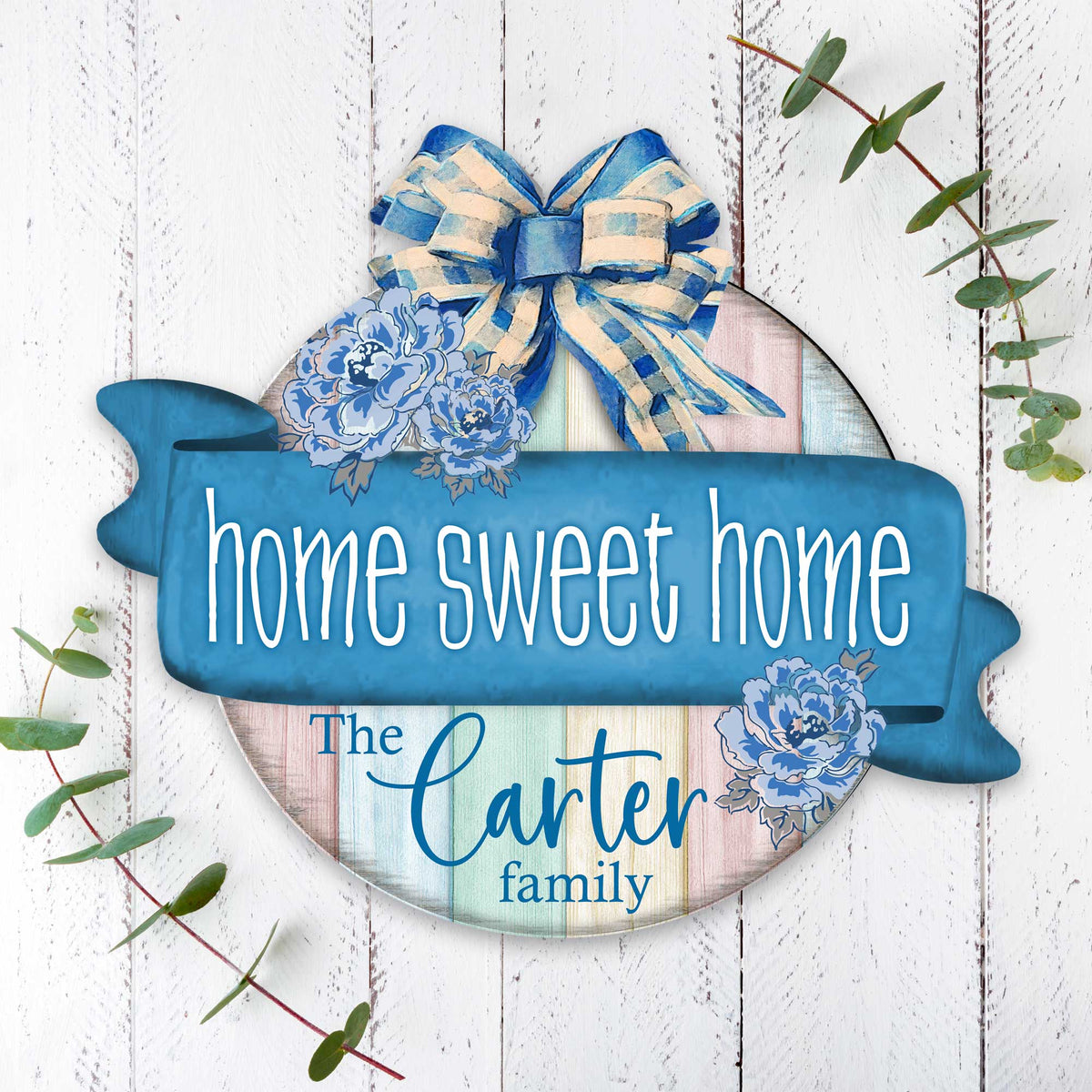 Front door welcome sign Personalized Home Sweet Home wreath Main entrance welcome sign - Wooden front porch decor - 933105HC