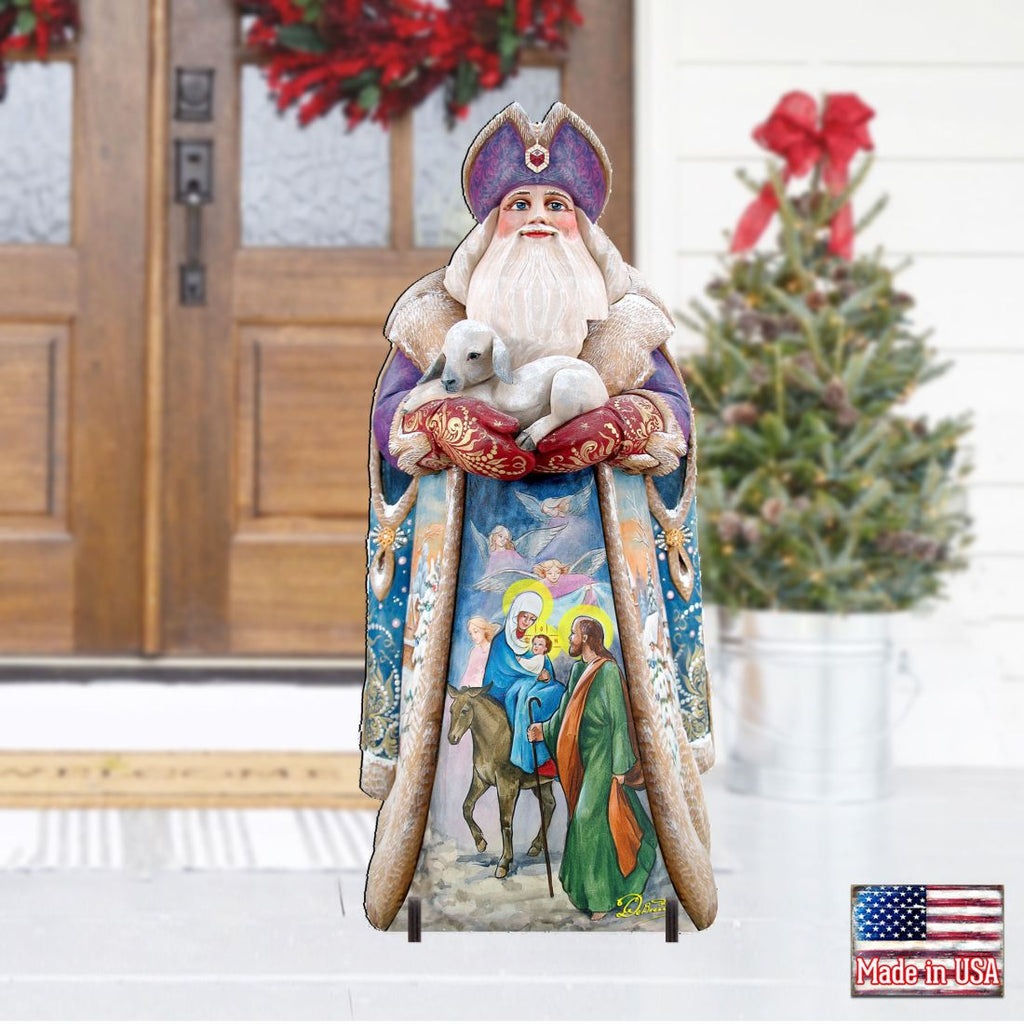 Santa and the Guardian Angels Christmas Outdoor Scene by G. DeBrekht - Christmas Santa Snowman Decor - 811832F