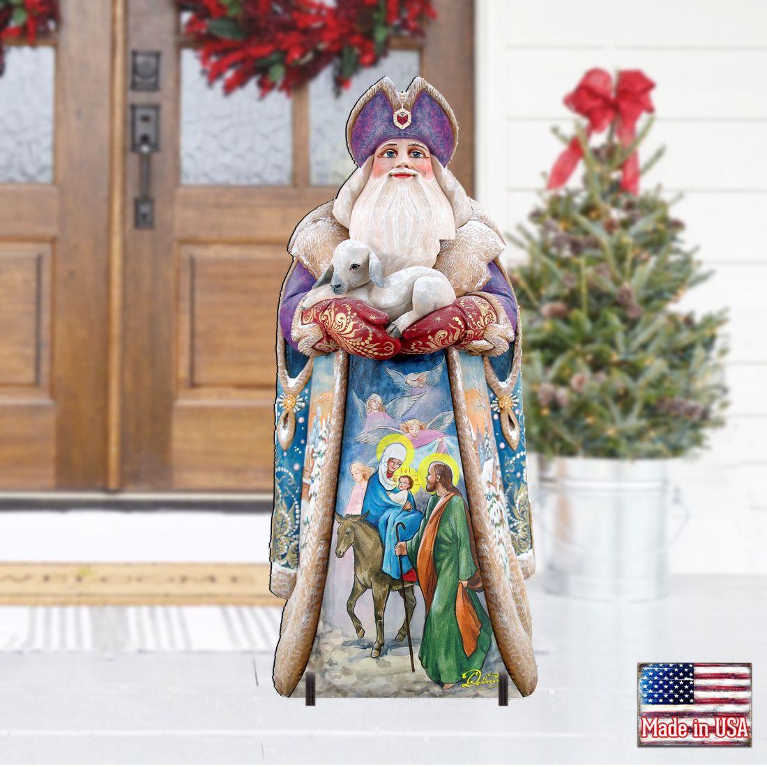 Santa and the Guardian Angels Christmas Outdoor Scene by G. DeBrekht - Christmas Santa Snowman Decor - 811832F