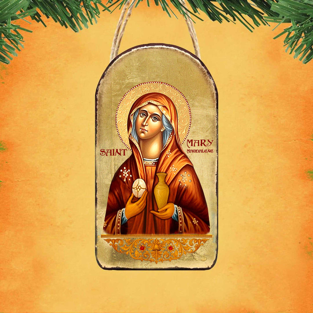 Maria Magdalena Icon Ornament - Handcrafted Wooden Religious Icon Decor with Gold Plating - Inspirational Icon Decor - 87014-2