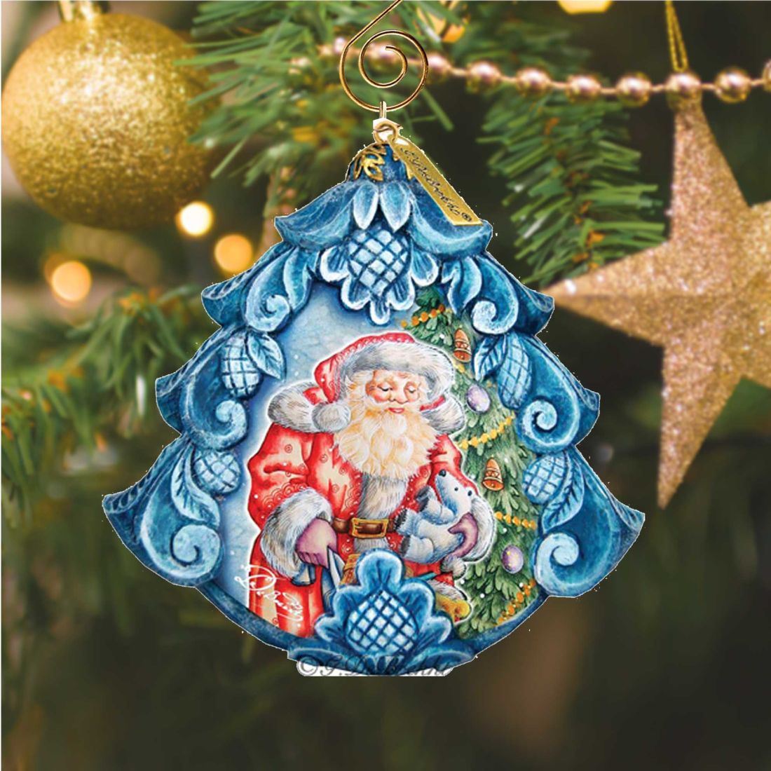 Gift Giving Pleasure Sculpted Hand-Painted Christmas Ornament by G. DeBrekht - Christmas Santa Snowman Décor - 610271