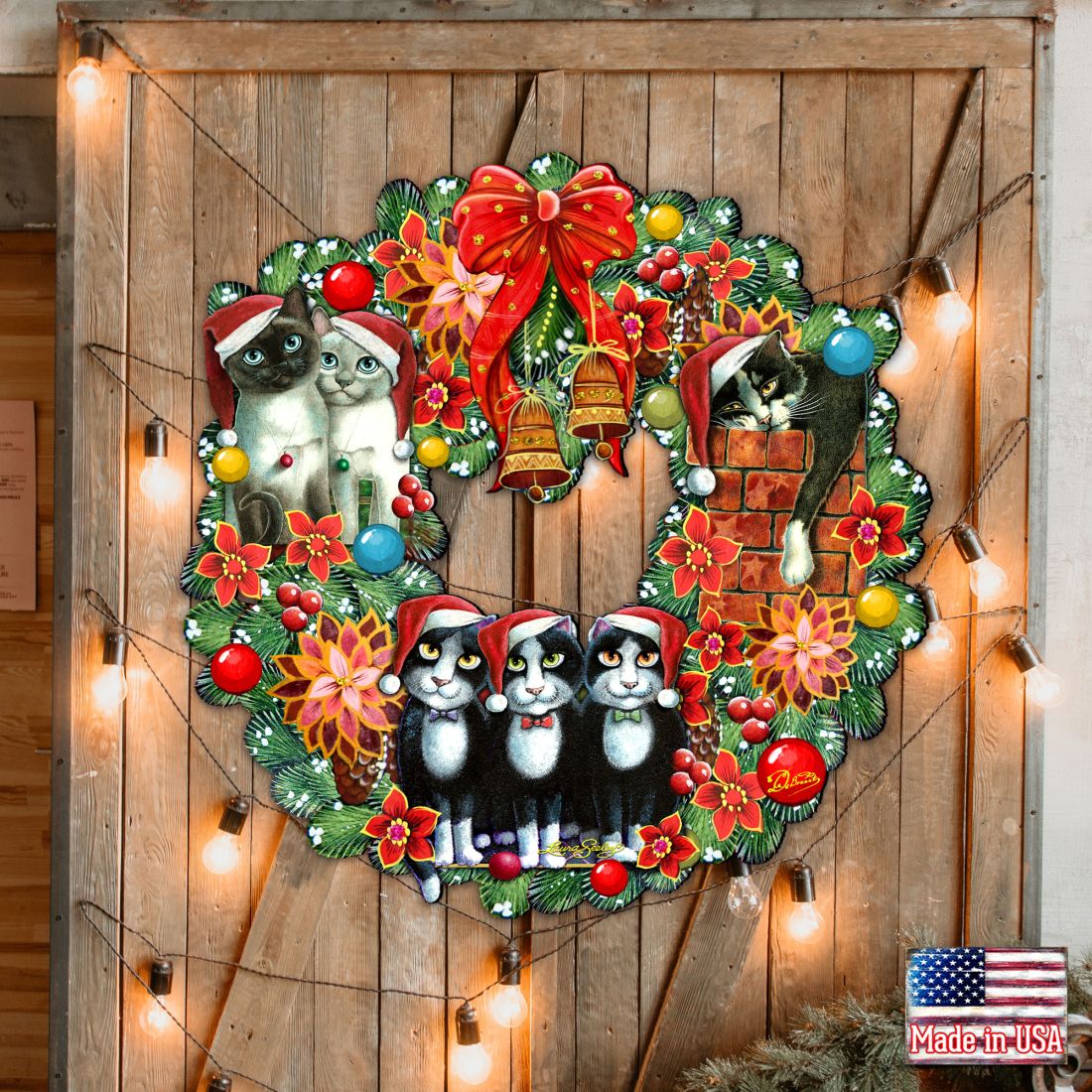 Christmas Friends Kitty Door Wreath by G. DeBrekht and L. Seeley - Pets Dog and Cats Decor - 8185307-5H-SL