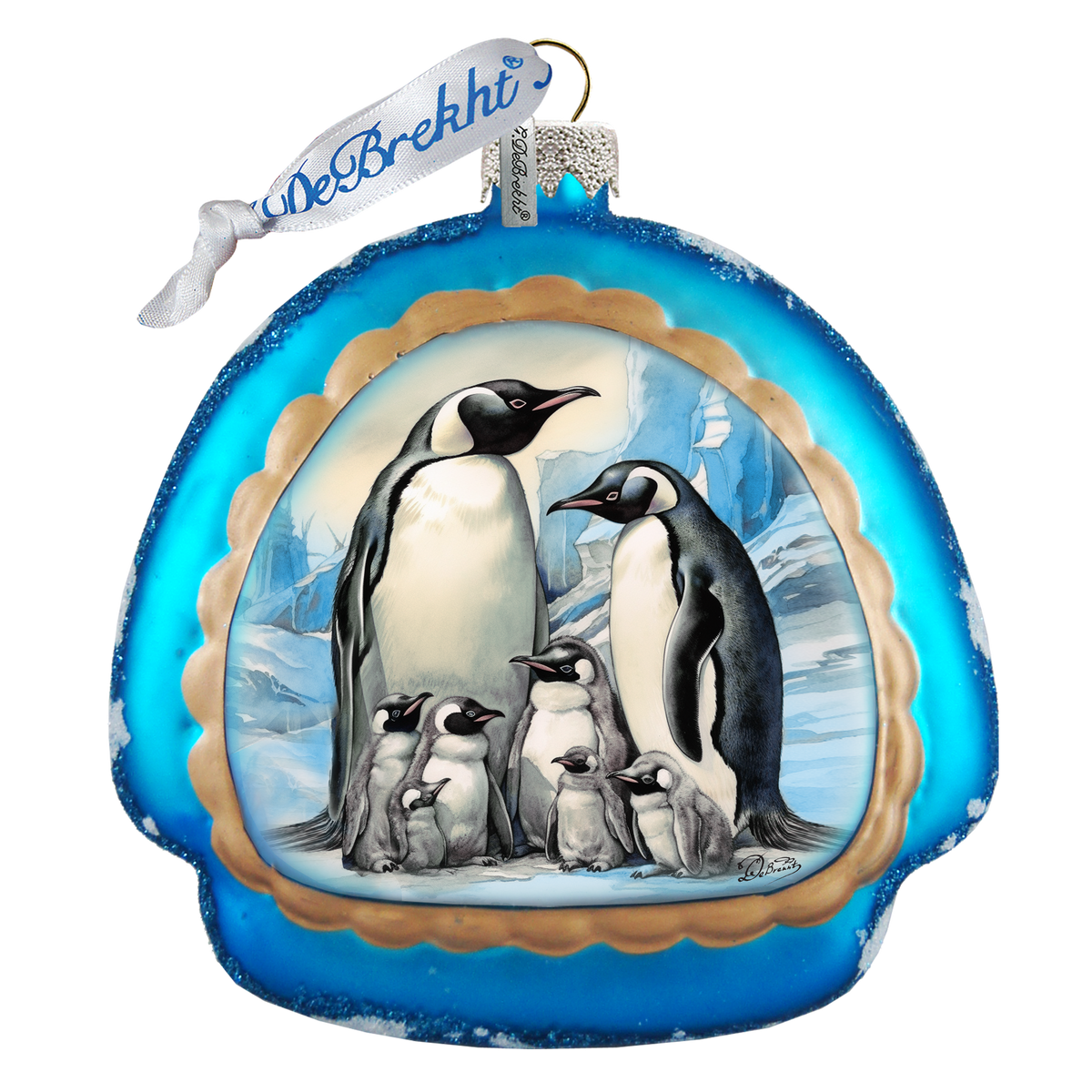 A Love on Ice - Penguin's Family Rainbow Glass Ornament by G. Debrekht - Wildlife Holiday Décor - 756-019