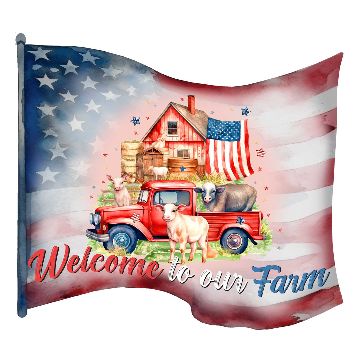 Front door welcome sign American flag Welcome to Our Farm Front porch Patriotic wreath Farm front entrance banner Welcome sign - Wooden front porch decor - 933107H