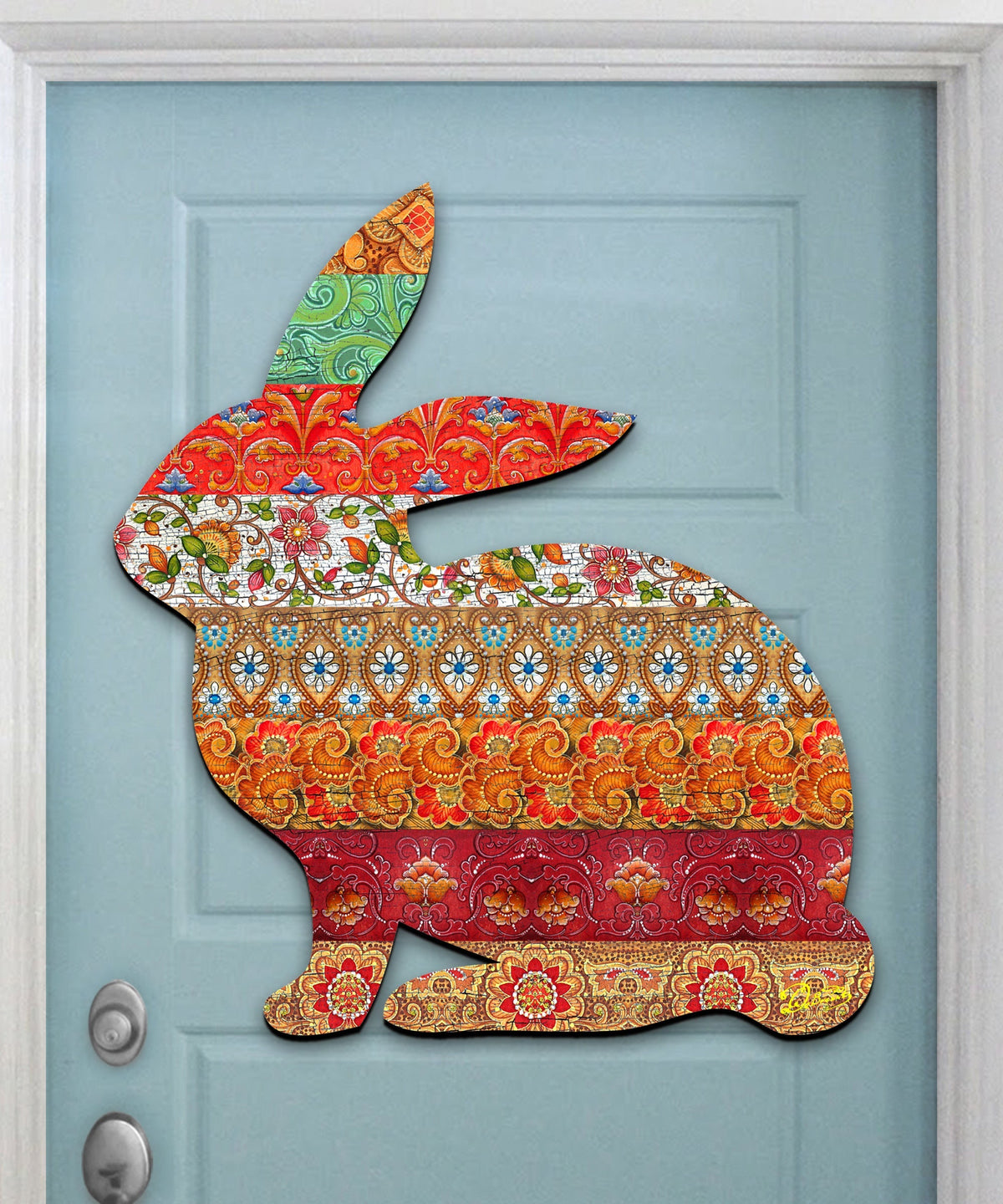 Easter Quilted Bunny Wooden Door Hanger, Wall Decor, Decorative Door Sign, Wall Art by G. DeBrekht Pets 8198134H