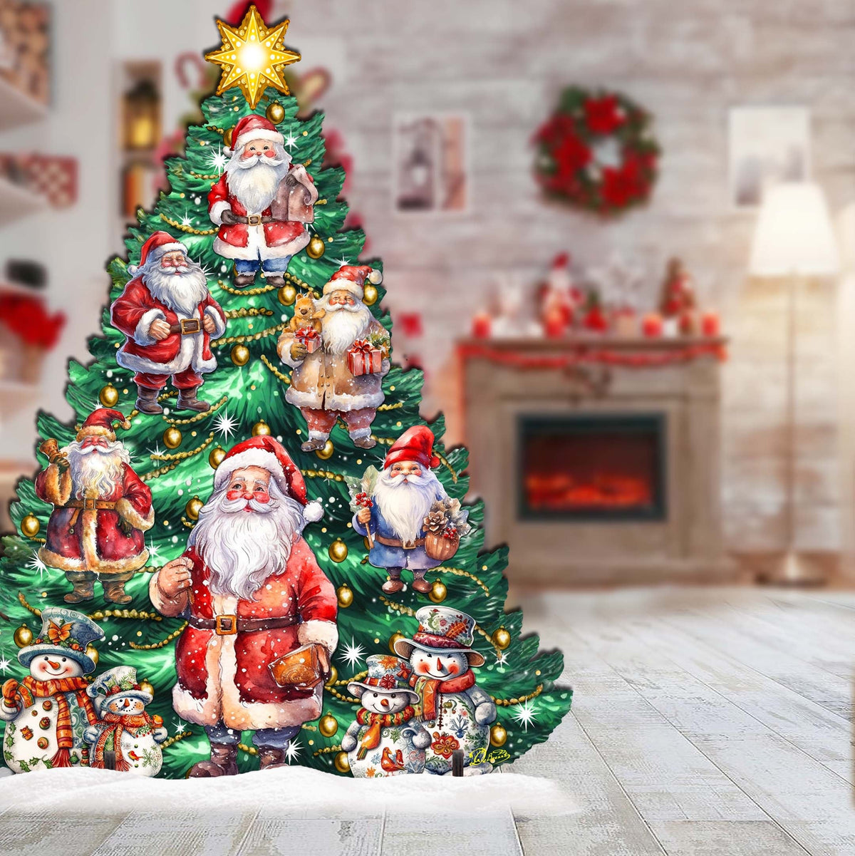Santa Claus-Themed Christmas Tree Outdoor Indoor Decor Wooden Christmas Decoration by G. Debrekht Christmas Decor - 8191516F