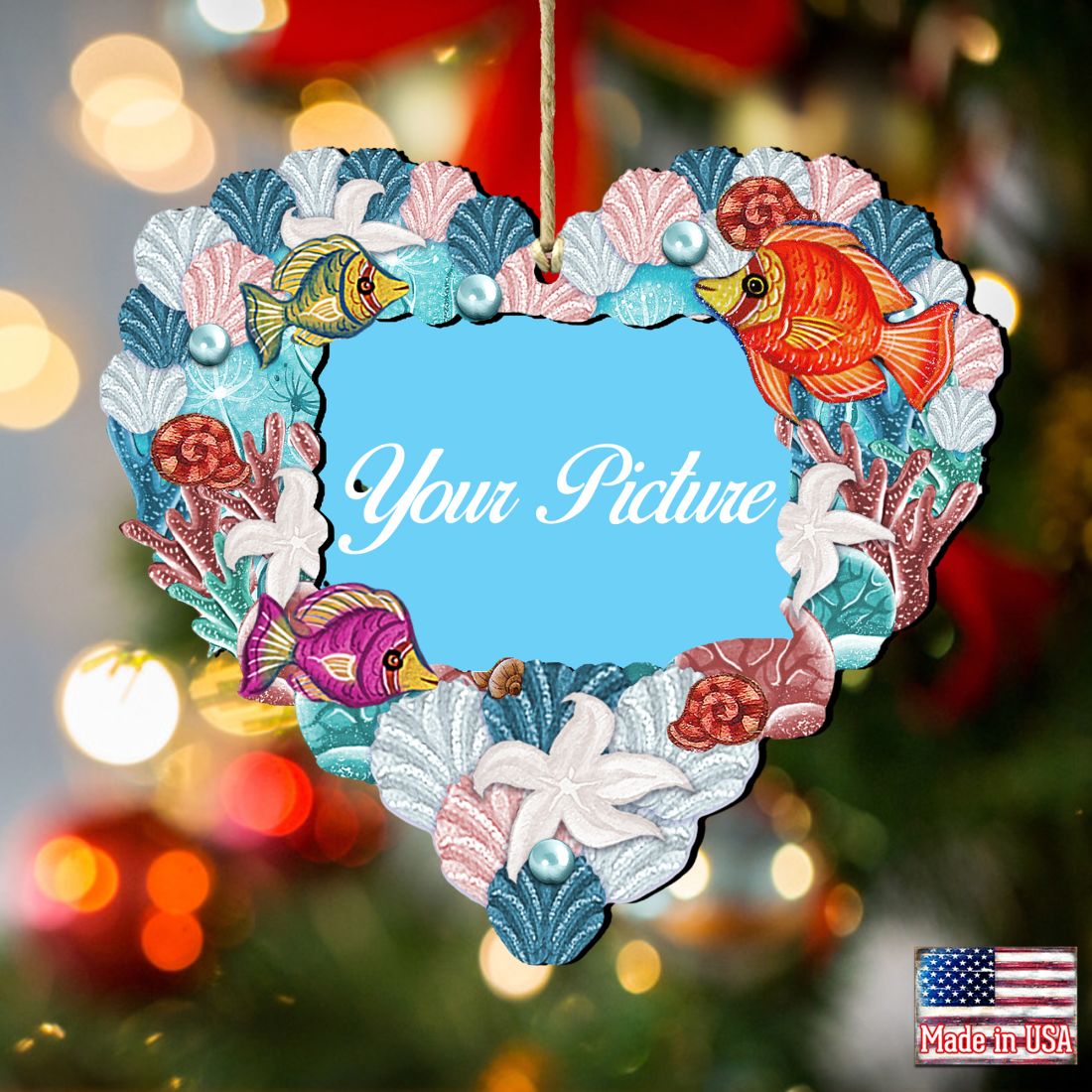 Coastal Heart Picture Frame Ornaments - Ornament for Photo - Coastal Holiday Decor - 8198737PF