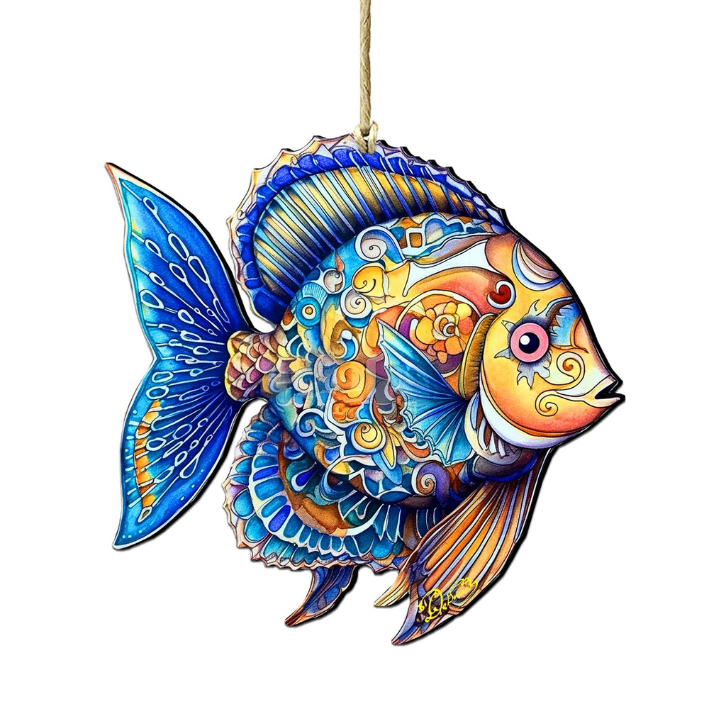 Coastal Christmas Decor - Azure Angel Fish Wooden Ornaments by G.Debrekht Coastal Holiday Decor - 8688303