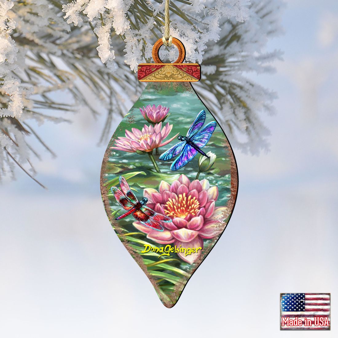 Dragonflies and Water Lilies Wooden Ornaments by Gelsinger - Wildlife Holiday Decor - 8041165-DG