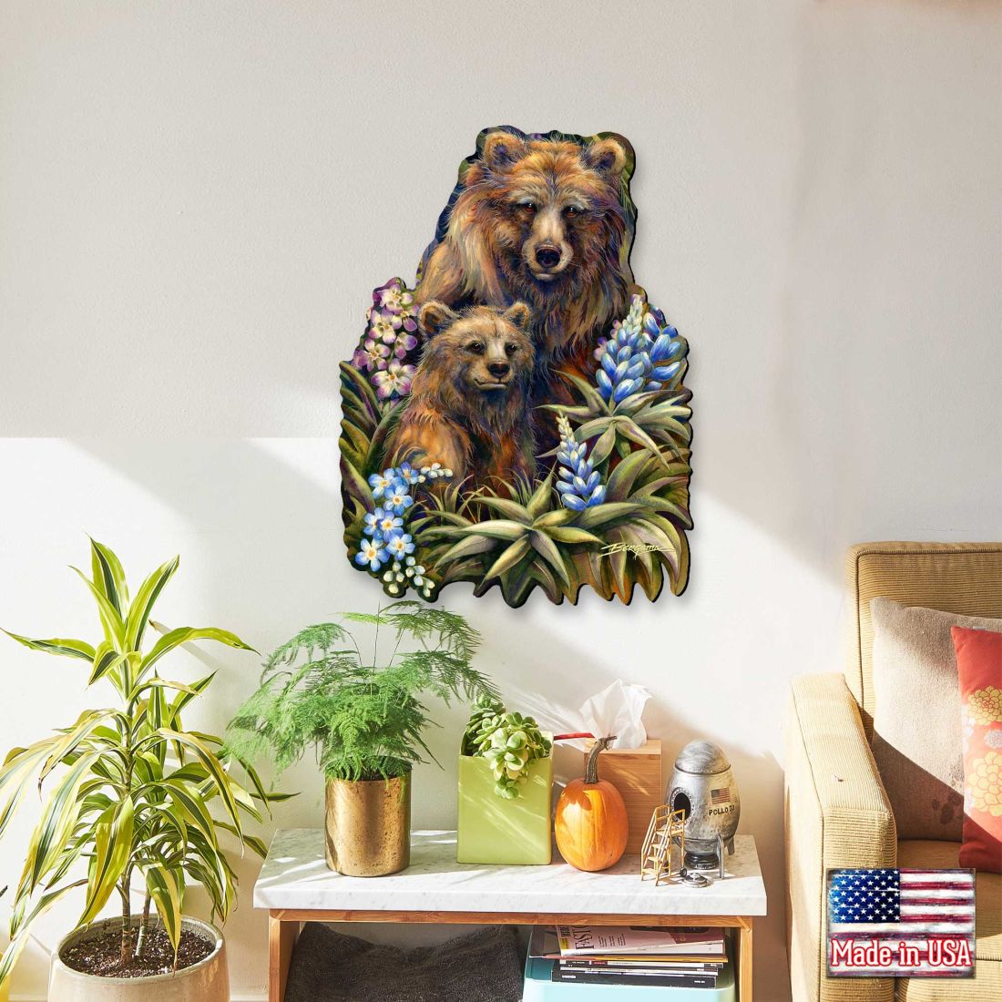 Grin & Bear it Grizzly Mother & Cub Wall Art by J. Bergsma - Wildlife Holiday Decor - 8591947W-JB