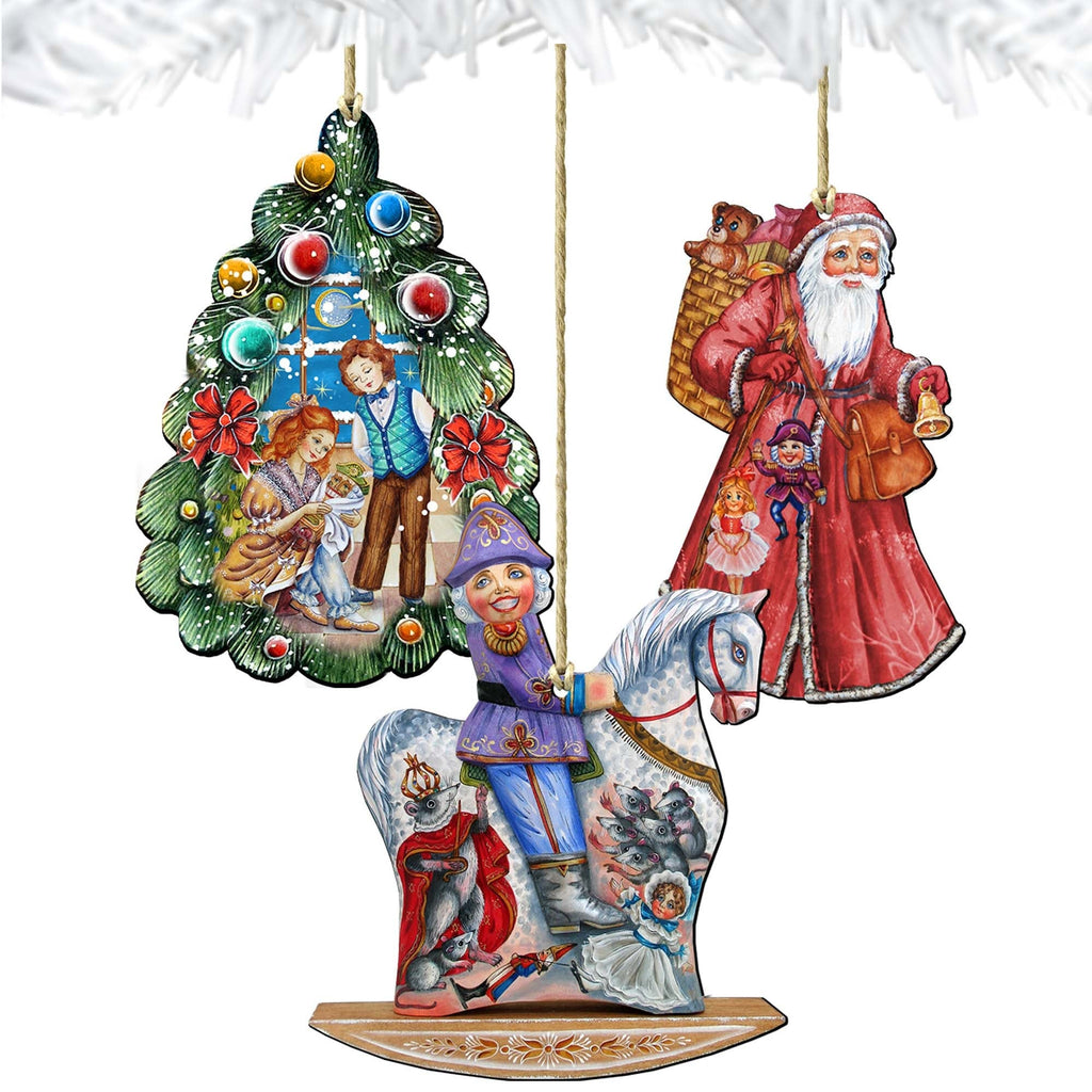 Story of Nutcracker Wooden Ornaments Set of 3 by G. DeBrekht - Christmas Decor - 8100011S3