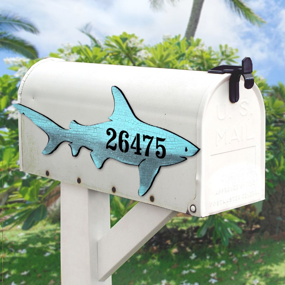 Shark Coastal Wooden Personalized House Number Sign by G. Debrekht - Coastal Sea-Life Decor - Handcrafted Wooden Handcrafted Wooden Handcrafted Wooden Address Sign - MA98515
