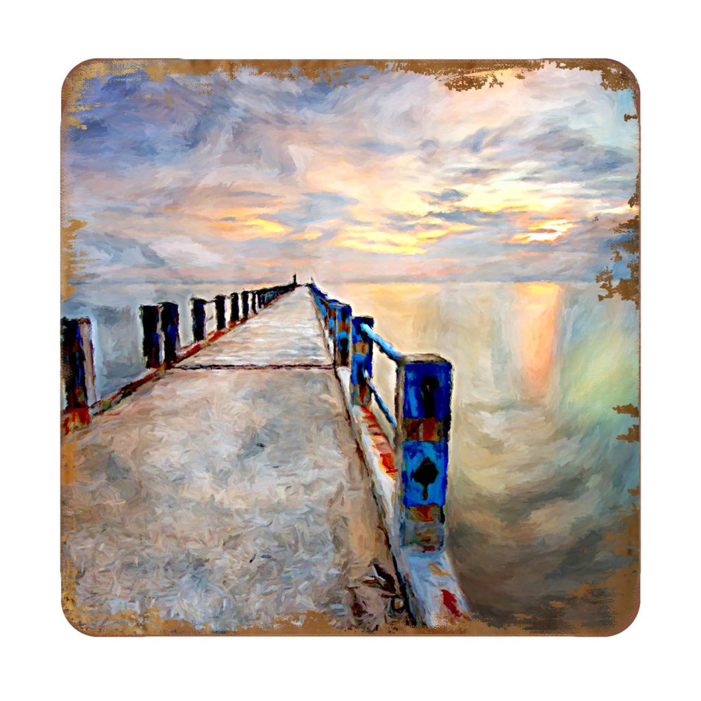 Pier Coastal Wooden Cork Coasters Gift Set of 4 by Nature Wonders - Coastal Sea-Life Decor - 95273C-S4