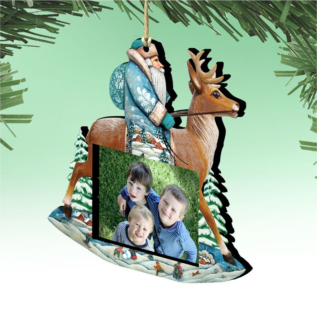 Santa on Reindeer Christmas Picture Frame Ornaments - Ornament for Photo - Christmas Decor - 8151123PF