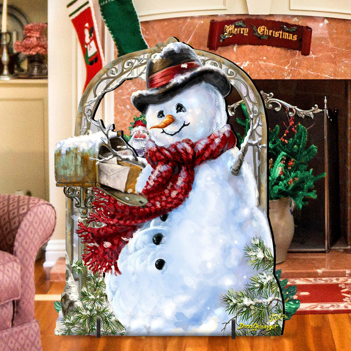 Seasons Greetings Snowman Outdoor Holiday Decor Dona Gelsinger Art - Holiday Lawn and Yard Wooden Decor - 8461038-2F-DG