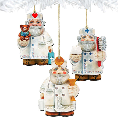 Appreciation Santa Wooden Ornaments Set of 3 by G. DeBrekht - Christmas Santa Snowman Decor - 8100013S3