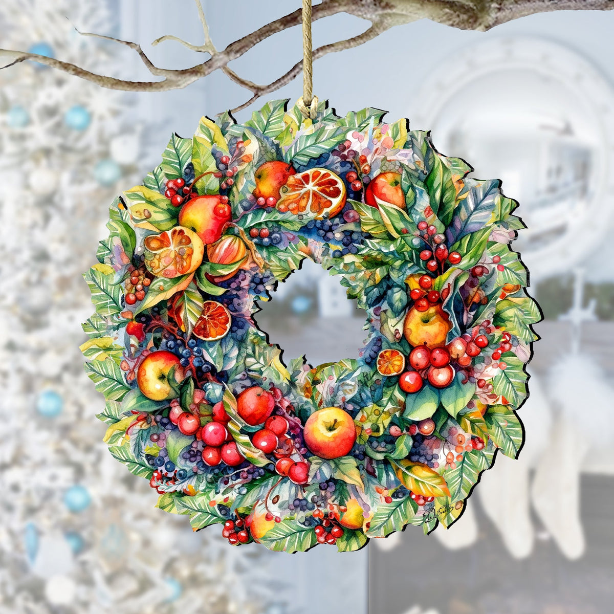 Summer Harvest Fruit Wreath Wooden Ornaments by G. Debrekht Christmas Decor - 8611071