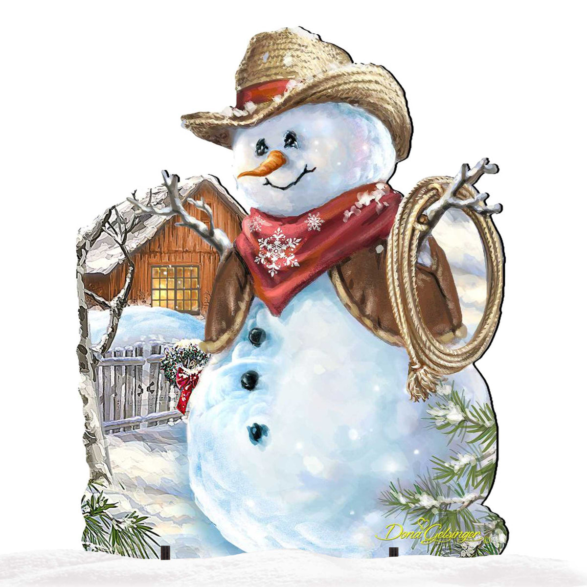 Cowboy Snowman Christmas Outdoor Yard Sign by D. Gelsinger - Christmas Santa Snowman Decor - 8121115F-1541