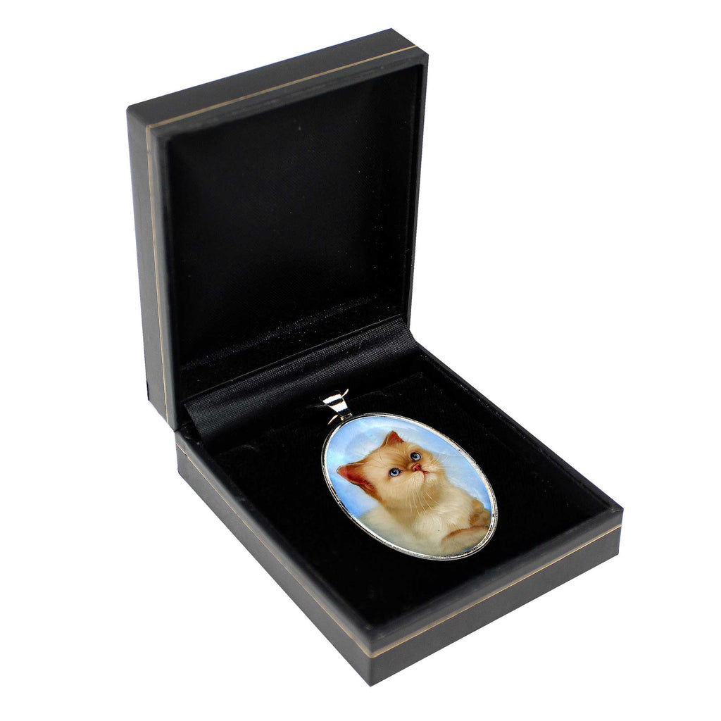 White Cat Angled Silver-Plated Mother of Pearl Jewelry Pendant Necklace - 44016