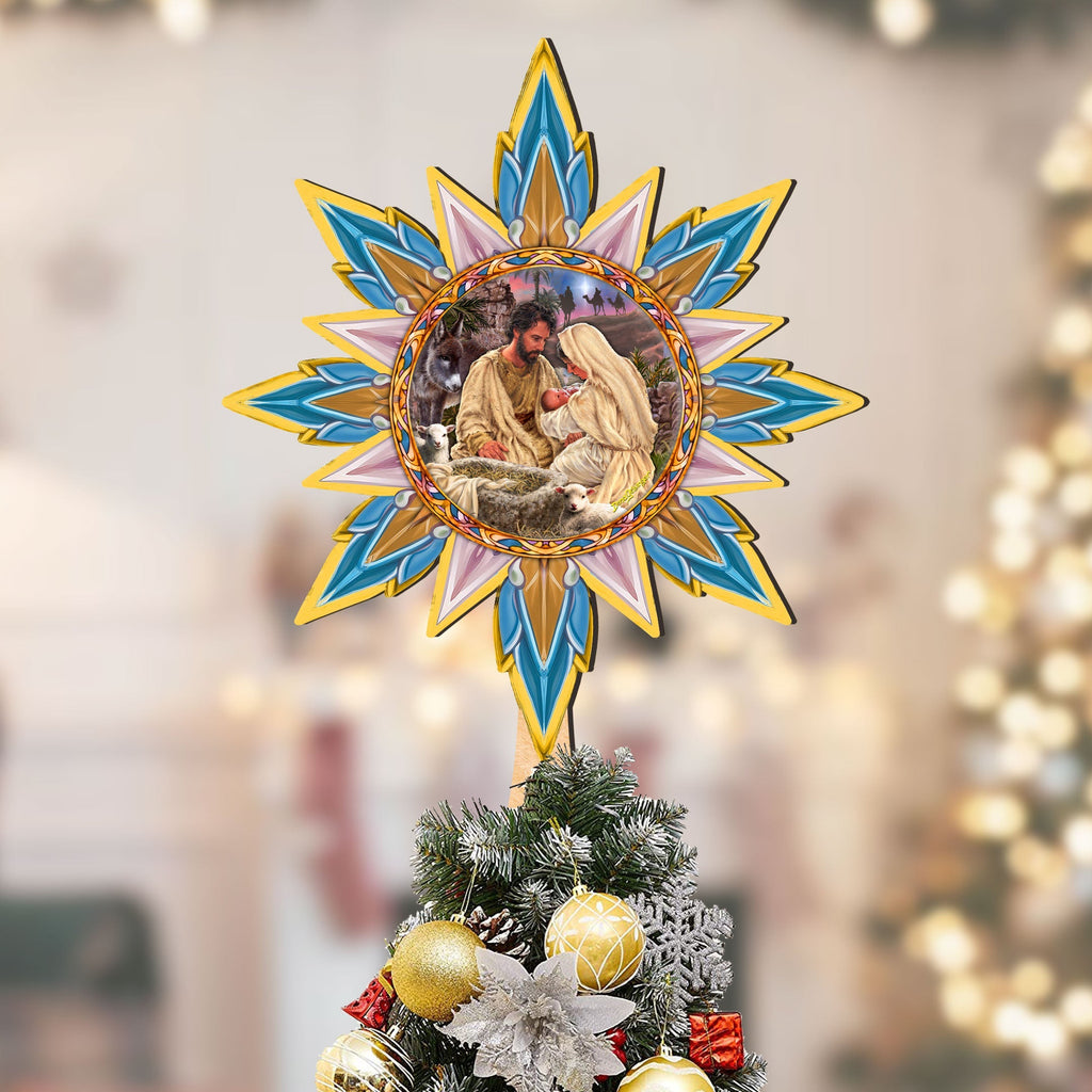 Nativity-themed Tree Topper Wooden Decor - Nativity Holiday Decor - Christmas Tree Topper