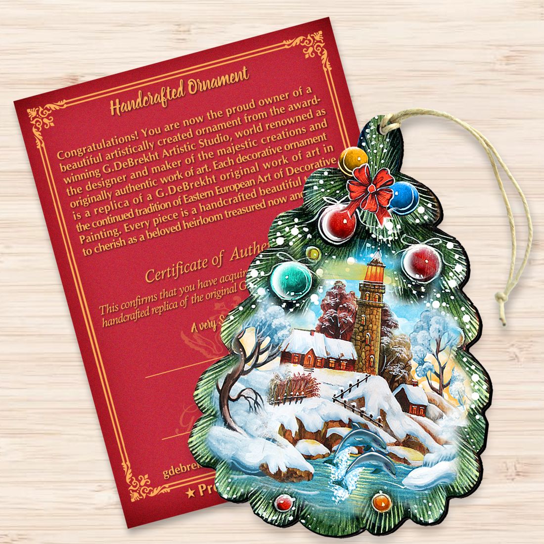 Lighthouse Tree Wooden Ornaments by G. DeBrekht - Coastal Holiday Decor - 8119185