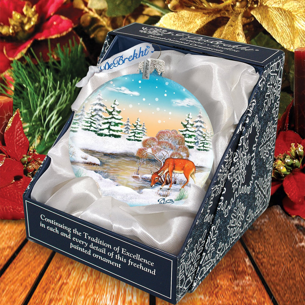 Winter Reindeer Ball Glass Ornament by G. DeBrekht - Wildlife Holiday Décor - 73416