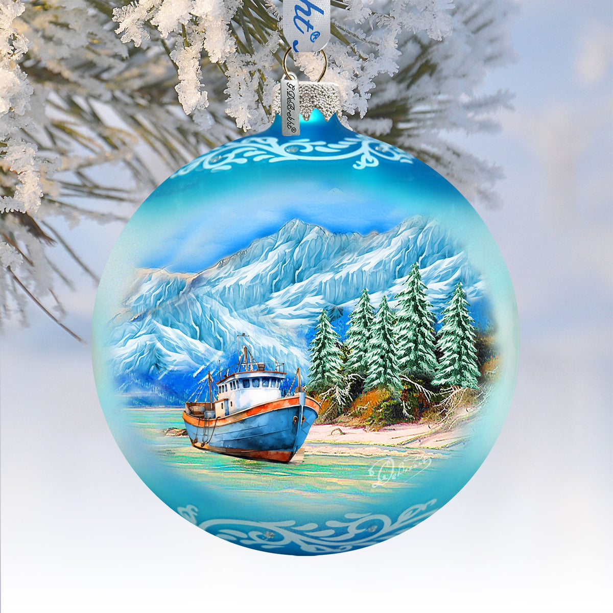 Alaska Fishing Boat Glass Ornament – Handcrafted Mercury Glass Ornament - Wildlife Holiday Decor by G. DeBrekht - 73395