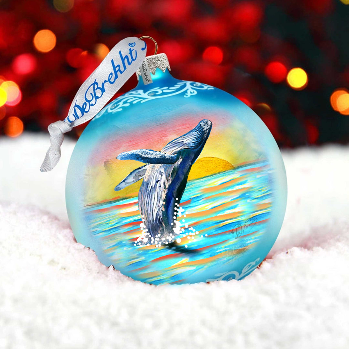 Humpback Whale Ocean Christmas Glass Ornament – Limited Edition Coastal Holiday Ornament by G. DeBrekht – 73403