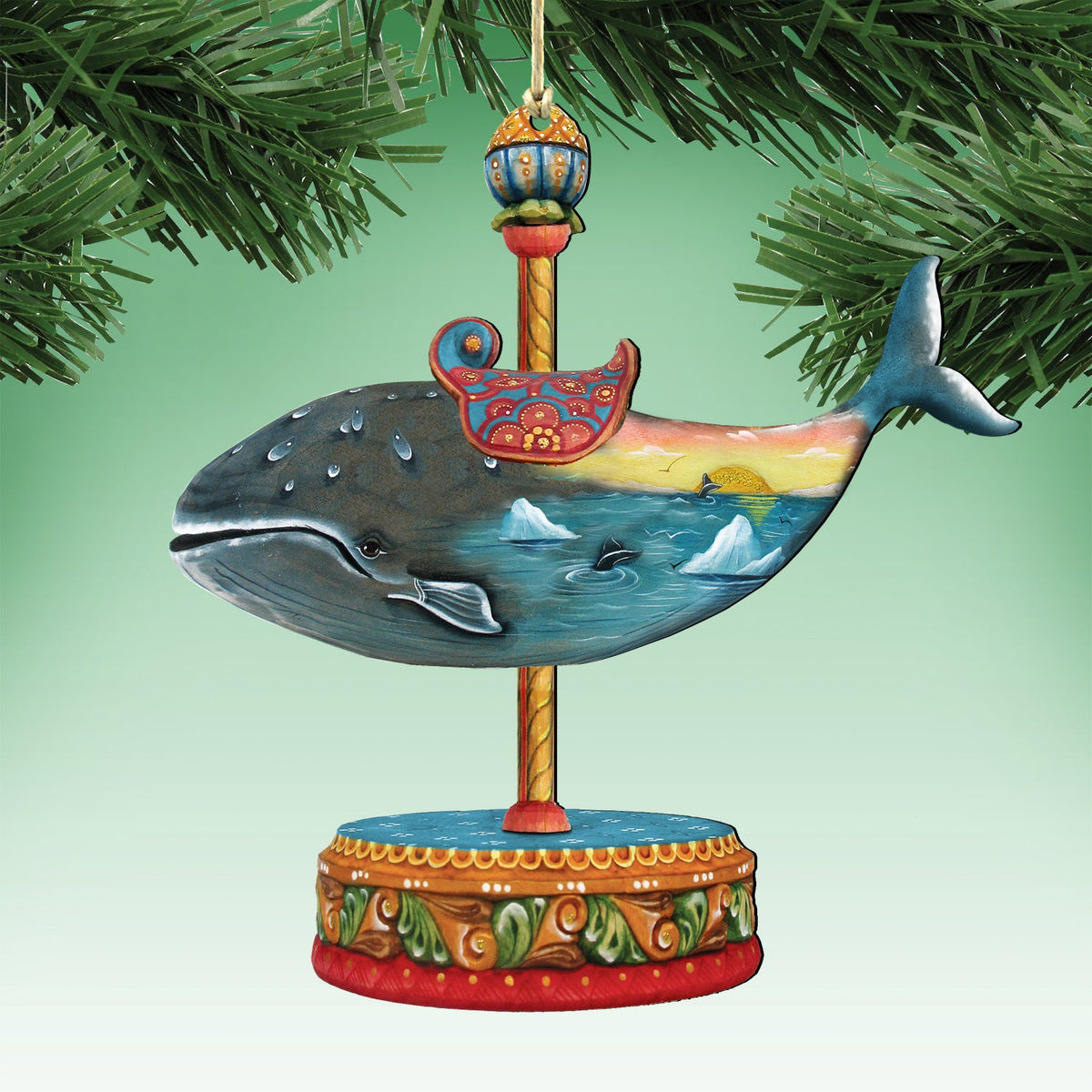 Carousel Wooden Ornaments: Tiger, Whale, Giraffe - Christmas Decor - 81000892S3