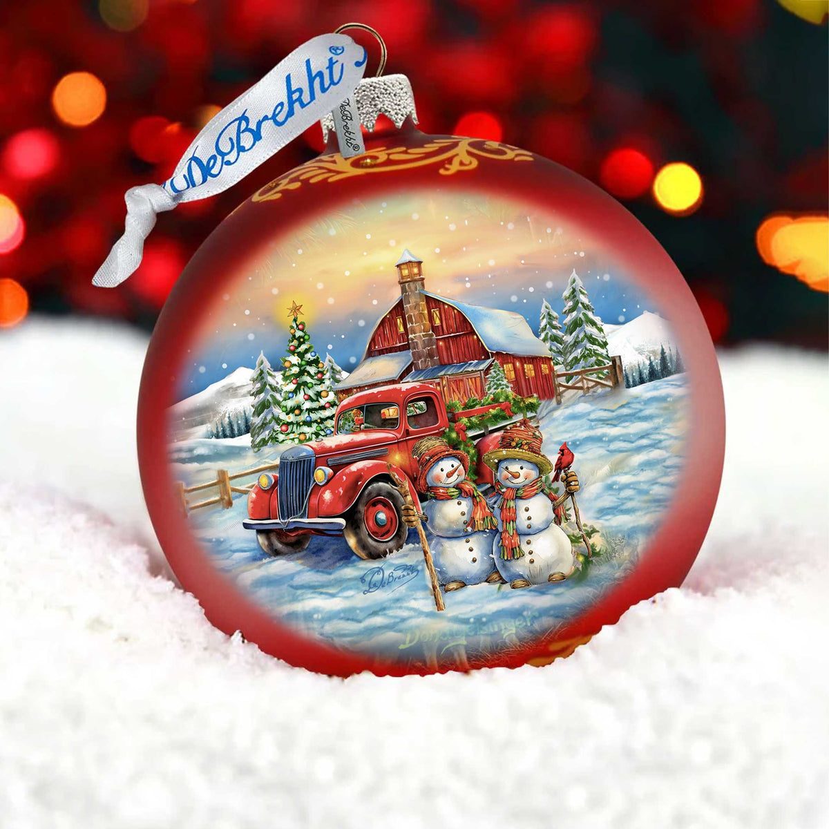 Christmas Glass Ornament - Snowmen & Vintage Truck Mercury Glass Ornament - 73970