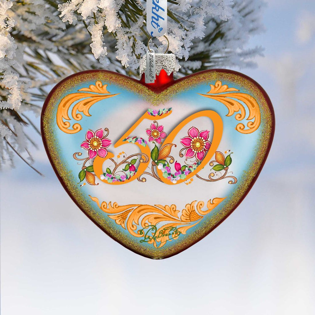 50th Anniversary Heart Glass Ornament by G. DeBrekht - Christmas Décor - 753-006