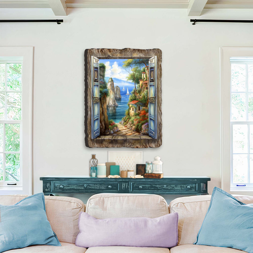 Seaside Town Window Wall Art by G. DeBrekht Coastal Decor - 8492105W