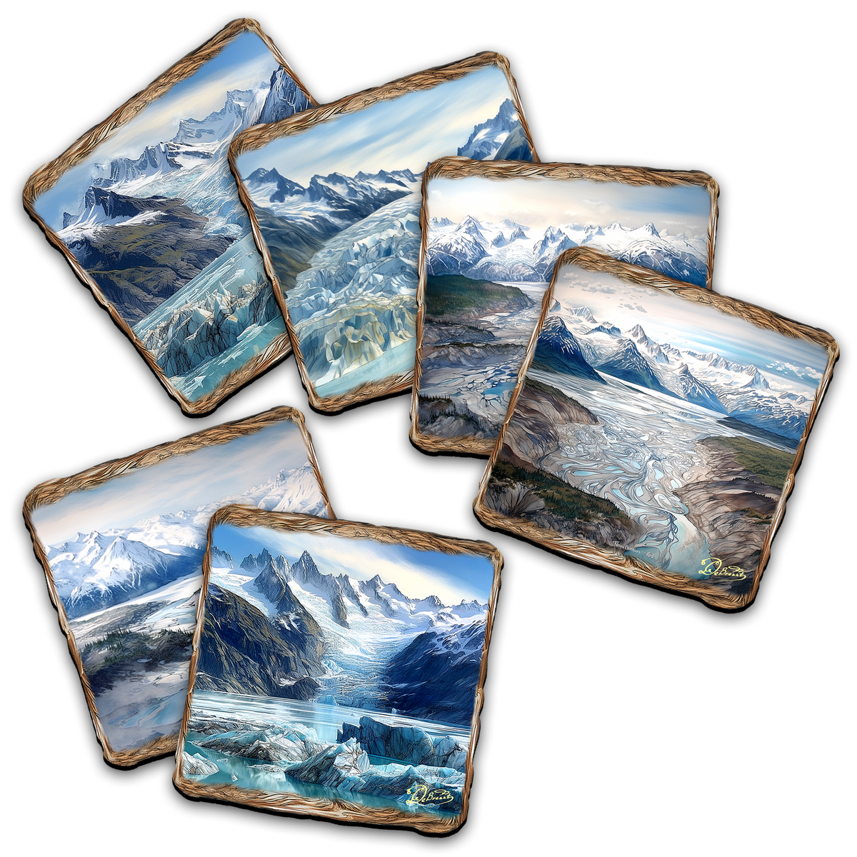 Glacier's Majesty Wooden Cork Placemat and Coasters Gift Set of 7 by Nature Wonders Nature Wildlife Decor  - 85402C-S7