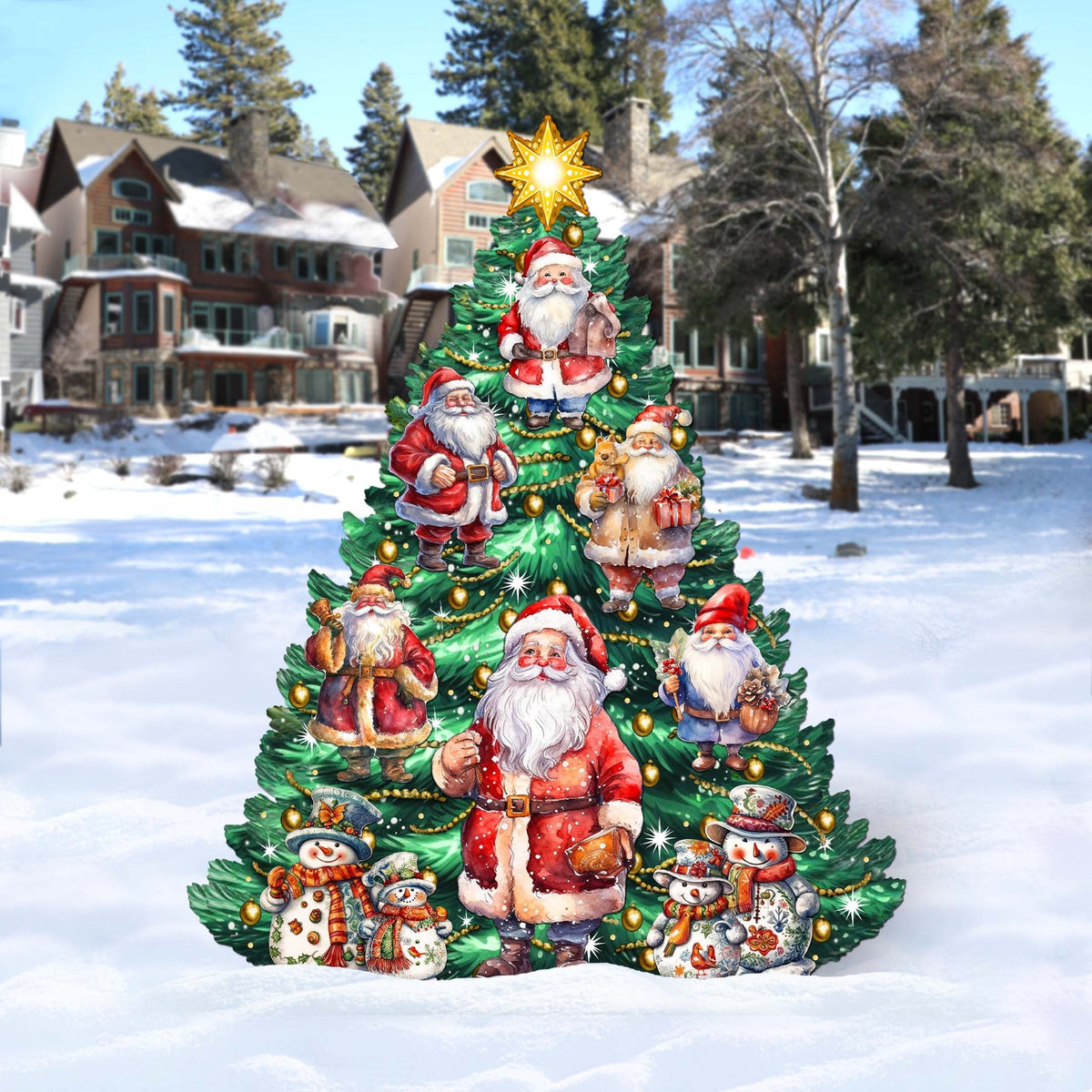 Santa Claus-Themed Christmas Tree Outdoor Indoor Decor Wooden Christmas Decoration by G. Debrekht Christmas Decor - 8191516F