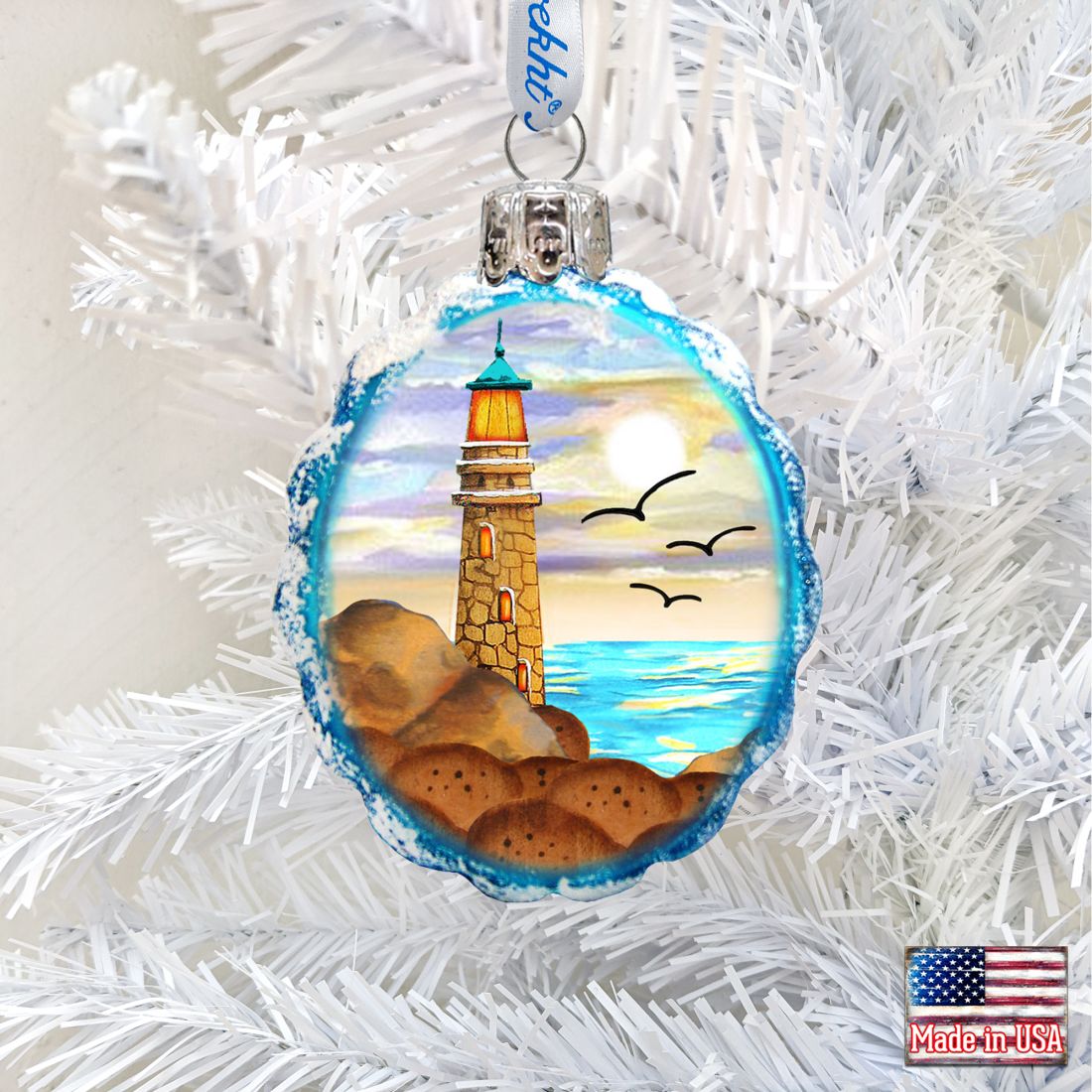 Flower Lighthouse Mercury Glass Ornament by G. DeBrekht - Coastal Holiday Décor - 777372