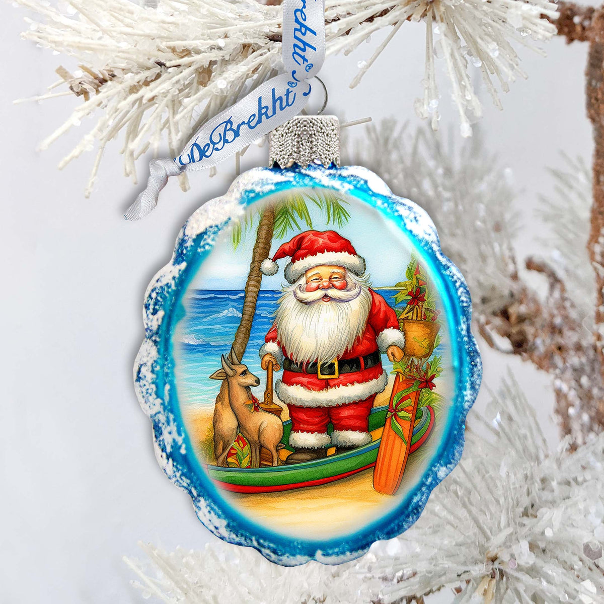 Holiday Coastal Décor - Santa on the Beach Keepsake Glass Ornaments by G. Debrekht - Christmas Décor - 777416