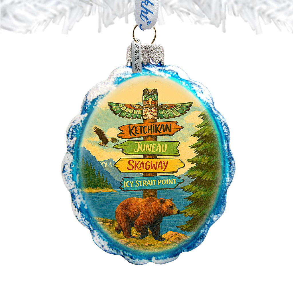Handcrafted Alaska Cruise Ports Glass Christmas Ornament  – Handcrafted Wildlife Holiday Decor – 777436